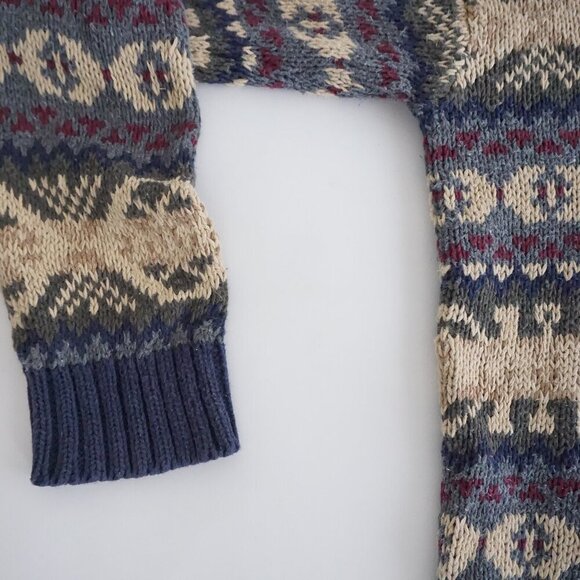 Vintage American Eagle Outfitters Taupe Blue Knit Eclectic Grandpa Crewneck M - Picture 8 of 10